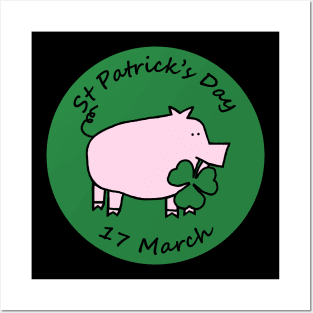 Pig with Shamrock St Patricks Day Posters and Art